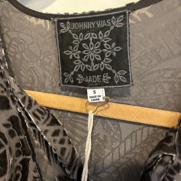 Johnny Was Charcoal Patterned Velvet Blouse